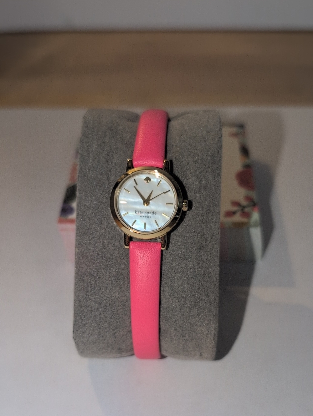 kate spade Pink Leather Strap Gold-Tone Case Women's Watch